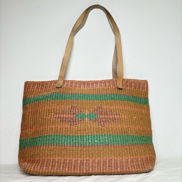 Aztec Boho Southwestern Southern Western Woven Natural Fiber Tote Purse Bag - Picture 14 of 16